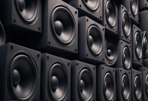A large stack of music audio speakers. Generative ai Stock Illustration