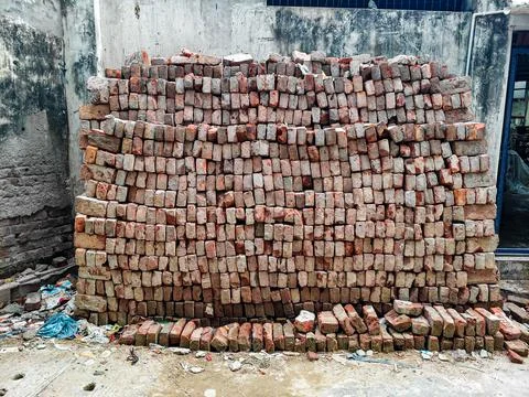 Large Stack of Red Clay Bricks for Construction Stock Photos