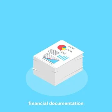 A large stack of securities with financial data, an isometric image Illustrazione stock