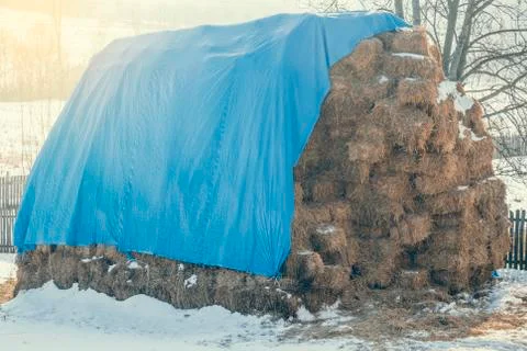 Large stack of straw bales Stock Photos