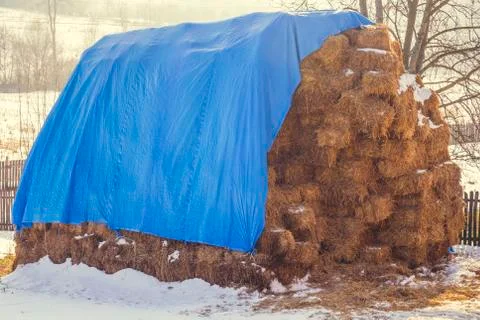 Large stack of straw bales Stock Photos