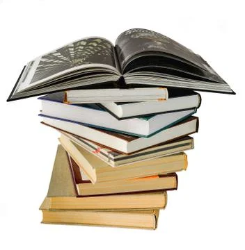 A large stack of thick terribly interesting and educationally useful books on Stock Photos