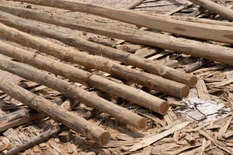 Large stack of wood planks, teak wood Stock Photos