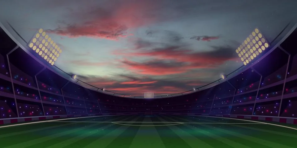 Large stadium with sunset sky Illustrazione stock