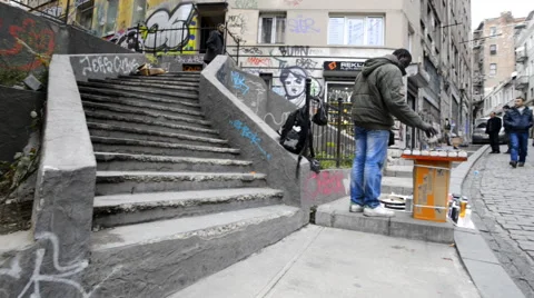 A large staircase in the city Stockbeeldmateriaal 63043973