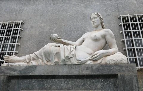 Large statue of the fountain symbolizing the dora river represented by a sc.. Stock Photos