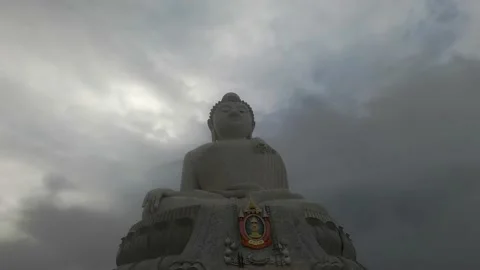 Large statue under thick dark clouds. Stock Footage 232220711