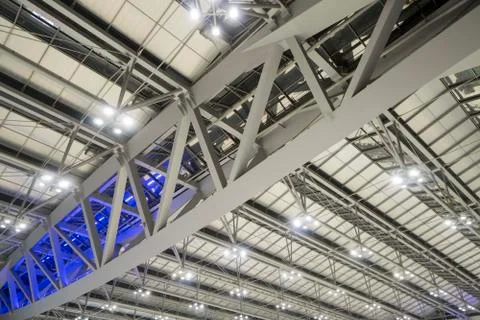 Large steel frame in the building with spotlights. Stock Photos