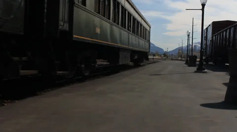 Large steel wheels of a train low pov. Video stock 23027873