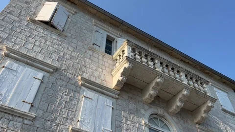 Large stone balcony on a medieval building in Europe Stock Footage 239767702