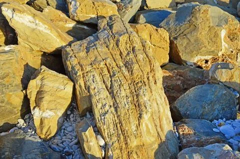 Large stone blocks of various sizes and shapes Stock Photos