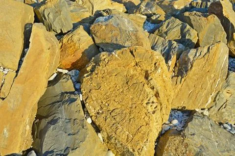Large stone blocks of various sizes and shapes Stock Photos