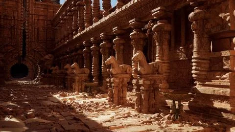 A large stone building with columns and pillars Ilustración de archivo