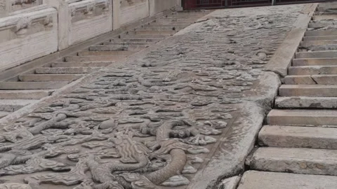 Large Stone Carving Dragon Ramp at Forbidden City, Beijing, China Видео 334959671