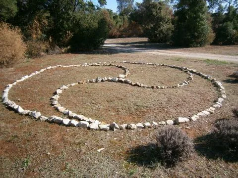 Large stone circle divided into three parts Stockfoto's