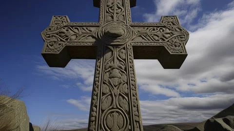 Large stone cross in the landscape Stock Footage 280349112