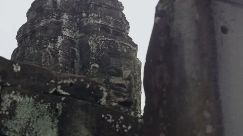 Large Stone Faces On The Towers At The Bayon Temple. Cambodia Stock Footage 134493350