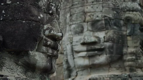 Large Stone Faces On The Towers At The Bayon Temple. Cambodia Stock-Footage 134584925