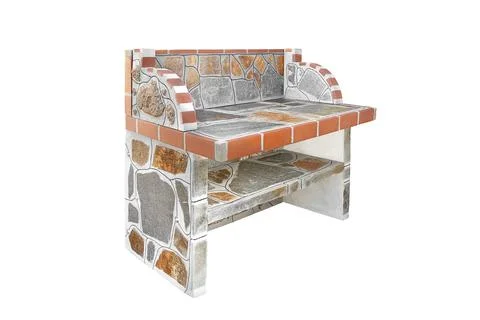 Large stone gray worktop with Shelf, unused Stone garden countertop isolated on Фото