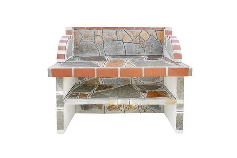 Large stone gray worktop with Shelf, unused Stone garden countertop isolated on 스톡 사진