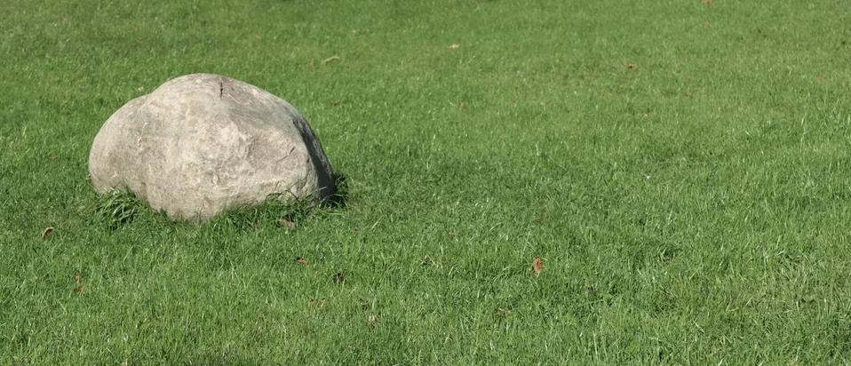 Large stone lying on the grass Stock Photos
