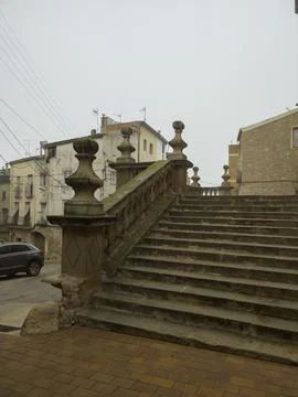 Large stone steps at an ancient building; old stone town 写真素材