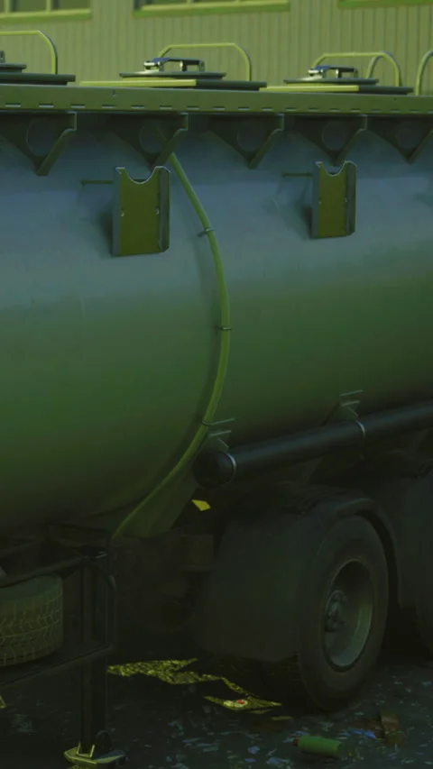 Large storage tank on a trailer in an industrial area during daylight Stock Footage 335962241