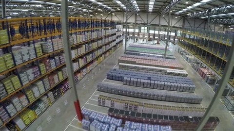 Large storage warehouse full of goods aerial perspective, drone aerial 4K Stock-Footage 101115831