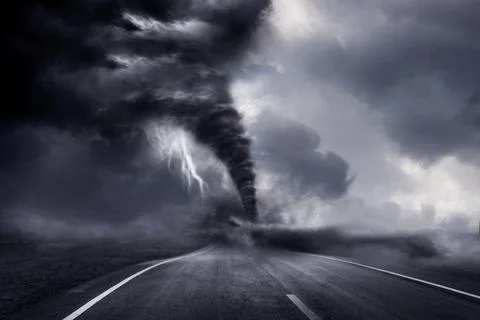 A large storm producing a Tornado, causing destruction. 3D Illustration. Stock Illustration