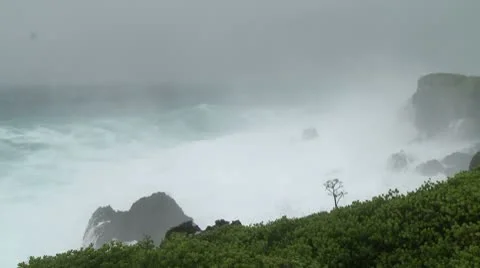 Large Storm Surge Waves Crash Onto Shore From Catergory 5 Tropical Cyclone Stock Footage