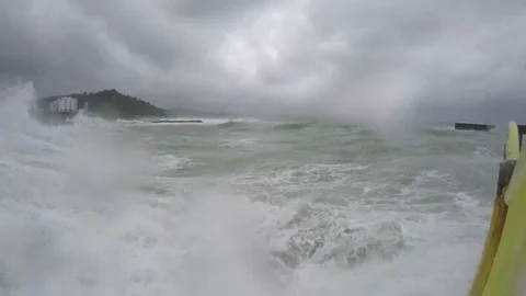 Large Storm Surge Waves Crash Into Camera Stock Footage 69088505