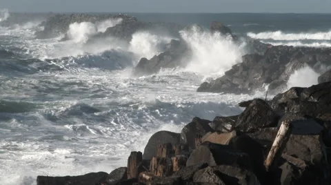 Large Storm Waves Crashing On South Jetty 2 Stock Footage 59107227