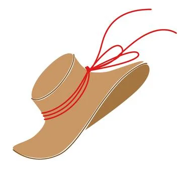 A large straw sun hat with a red ribbon. A thing for recreation and travel. Illustrazione stock