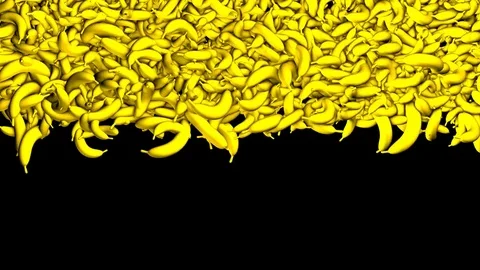 A large stream of falling bananas. food background. transition. alpha channel. Stock Footage 83163663