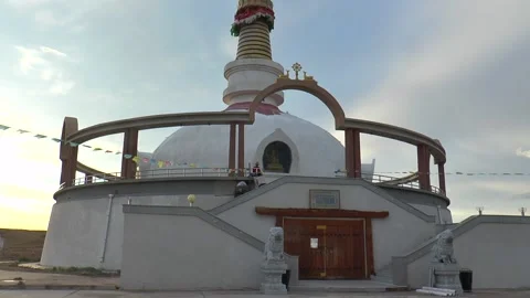 Large stupa (Buddhist ritual structure) in the Gobi Desert,  Mongolia. Video stock 165691209
