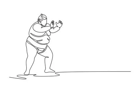 Large Sumo wrestler in a stable, defensive stance with both hands raised Stock Illustration