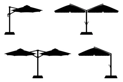 Large sun umbrella for bars and cafes on the terrace or the beach black outli Illustration