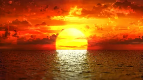 Large sunset on the horizon of the endless ocean Stock Footage 155229534