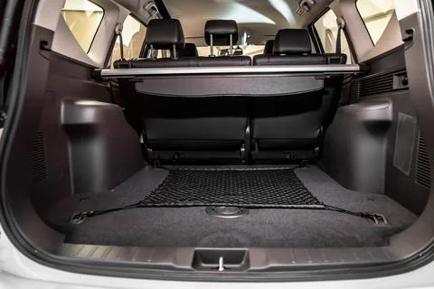 Large SUV trunk. inside net and crossbar Stock-Fotos