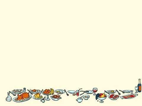 A large table dinner with food, a feast. Served dishes, festive lunch イラスト素材