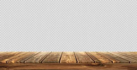 Large table top, wooden texture from boards, transparent background - Vector Stock Illustration