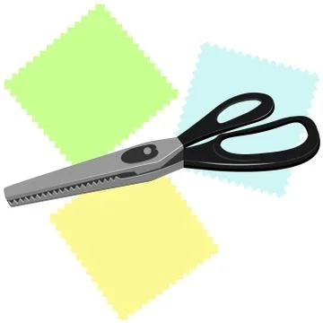 Large tailor's scissors for sewing with zigzag blades and black handles lie o Stock Illustration