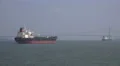 Large Tanker Ship With Verrazano Narrows Suspension Bridge In Background 02 4k or 4k+ Resolution