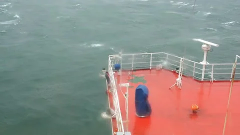 Large tanker stern at boundless deep grey Baltic sea storm Stock Footage 135443450