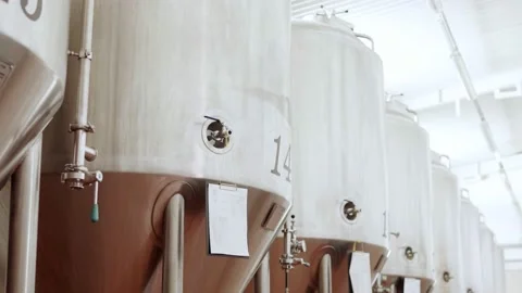 Large tanks for beer fermentation Stock Footage 158265611