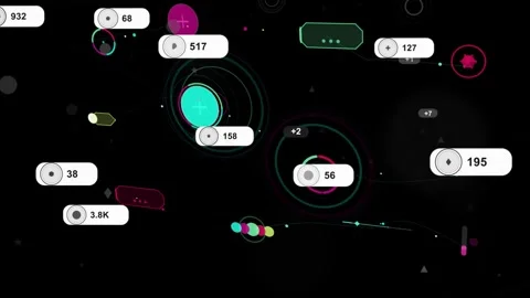 Large teal node appearing, pulsing; badges sliding, lines tracing, values Vidéo 335404217
