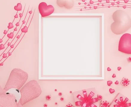 Large Teddy bear and gift box theme for your design. Blank frame for mock up. Stock Illustration