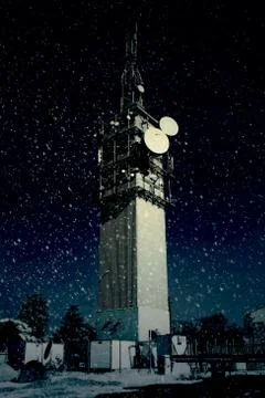 Large telecommunications tower in snow Stock Illustration