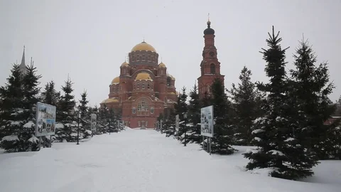 The large temple complex, winter, Blizzard Stock Footage 75284163