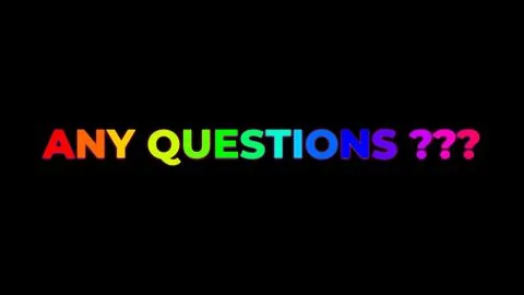 Large Text ANY QUESTIONS with randomly colored letters with colors of the r.. Stock Illustration